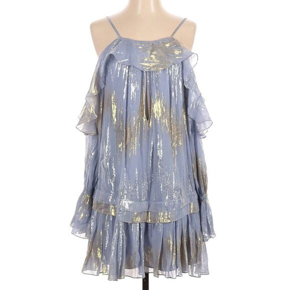 Free People Silk Metallic Cold Shoulder Dress - Picture 1 of 8